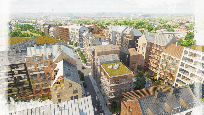 Visionsbild över Folkungavallen. Framtagen av White arkitekter på uppdrag av Linköpings kommun.